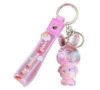 JTDZ Cute Rabbit Liquid Keychain Creative Floating Pink Dreamy Flower Quicksand Animal Keyring Backpack Pendant for Girl