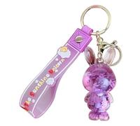 JTDZ Cute Rabbit Liquid Keychain Creative Floating Purple Dreamy Flower Quicksand Animal Keyring Backpack Pendant for Girl