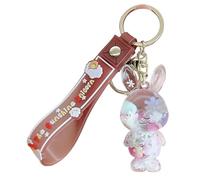JTDZ Cute Rabbit Liquid Keychain Creative Floating White Dreamy Flower Quicksand Animal Keyring Backpack Pendant for Girl
