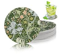JTENGYAO 10Pcs William Morris Larkspur Coasters, Vintage Botanical Floral Garden Decorative Coasters for Home, Office, Kitchen | Elegant Drinks Placement with Smooth Edges for Tea, Coffee, and More