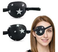 JTENGYAO 2 Pack Eye Patch for Adults, 3D Adjustable Soft Polyester Eye Patches with Elastic Strap, Star Pattern Eyepatch Eye Cover for Left or Right Eye, Comfortable Lightweight Design