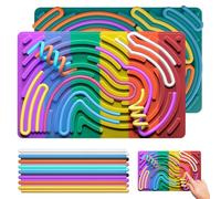 JTENGYAO 2 Pack Sensory Activity Board for Stress Relief, Silicone Fidget Toy for Calming, Focus, ADHD and Autism, Push Peel Strings Sensory Toy Game with 22 Strings for Kids 3+ & Adults