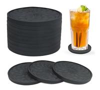 JTENGYAO Silicone Coasters for Drinks[12 Pack], Silicone Coasters for Tabletop Protection-Non-Slip, Live for Hot or Cold Drink Thickened, Non-Stick, Deep Tray Black