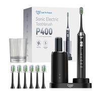 JTF 2026 NEW Sonic Electric Toothbrush with UV Cleaning & Drying, Wireless Charging Base, 5 Cleaning Modes, 6 Replacement Brush Heads, IPX7 Waterproof, 60 Days Battery, Mouthwash Cup, Black