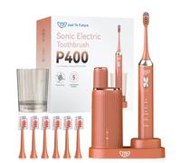 JTF 2026 NEW Sonic Electric Toothbrush with UV Cleaning & Drying, Wireless Charging Base, 5 Cleaning Modes, 6 Replacement Brush Heads, IPX7 Waterproof, 60 Days Battery, Mouthwash Cup, Orange