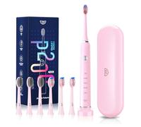 JTF Electric Toothbrushes for Adults, Portable Sonic Toothbrush with 6 Brush Heads & 5 Cleaning Modes, 40000 Vpm & Ipx7 Sonicare Rechargeable Toothbrush with Travel Case & 2 Mins Smart Timer, Pink