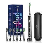 JTF Electric Toothbrushes for Adults, Portable Sonic Toothbrush with 6 Brush Heads & 5 Cleaning Modes, 40000 Vpm & Ipx7 Sonicare Rechargeable Toothbrush with Travel Case & 2 Mins Smart Timer, Black