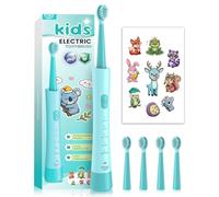 JTF Kids Electric Toothbrush 3-5-6-12, 4 Brush Heads, 5 Modes, Timer, Funny DIY Stickers, 2 Hours Charge for 45 Days, IPX7 Waterproof Toddler Rechargeable Children Sonic Toothbrush for Girls Boy