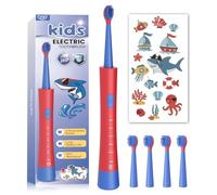 JTF Kids Electric Toothbrush 3-5-6-12, 4 Brush Heads, 5 Modes, Timer, Funny DIY Stickers, 2 Hours Charge for 45 Days, IPX7 Waterproof Toddler Rechargeable Children Sonic Toothbrush for Girls Boy