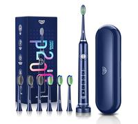 JTF Sonic Electric Toothbrush Adults, Portable Rechargeable Toothbrush with 6 Brush Heads 5 Modes,40000 VPM Deep Clean, 60 Day Battery & Timer, IPX7 Waterproof, Toothbrush Holder, Travel Case, Blue