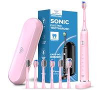 JTF Sonic Electric Toothbrush for Adults and Kids with Portable Travel Case | Deep Cleaning & Whitening, 5 Modes & 6 Brush Heads (2 Types)for Sensitive Teeth & Braces Daily Care, Travel, Charging Base