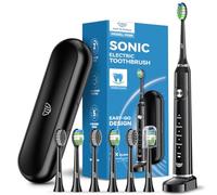 JTF Sonic Electric Toothbrush for Adults and Kids with Portable Travel Case | Deep Cleaning & Whitening, 5 Modes & 6 Brush Heads (2 Types)for Sensitive Teeth & Braces Daily Care, Travel, Charging Base