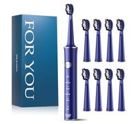 JTF Sonic Electric Toothbrush with 8 Brush Heads for Adults and Kids, 2 Hours Fast Charge for 45 Days, 5 Modes, 2-Min Timer, IPX7 Waterproof Deep Clean Rechargeable Toothbrushes for Home Travel(Blue)