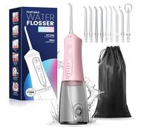 JTF Travel Water Flosser, 4 Modes 9 Jet Tips Portable Dental Water Flosser for Teeth Cordless, 300ML Teeth Water Jet Cleaner, USB Rechargeable Ipx7 Waterproof Oral Irrigator Tools for Home(Pink)