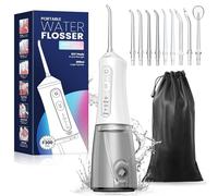 JTF Travel Water Flosser, 4 Modes 9 Jet Tips Portable Dental Water Flosser for Teeth Cordless, 300ML Teeth Water Jet Cleaner, USB Rechargeable Ipx7 Waterproof Oral Irrigator Tools for Home(White)