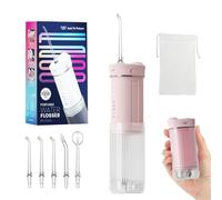 JTF Travel Water Flosser for Teeth Cordless, Mini Portable Oral Irrigator with 4 Modes, 5 Jet Tips, 230ml Water Tank, Ipx7 Waterproof Small Dental Teeth Electric Flosser for Teeth Gums, Pink