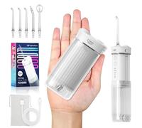 JTF Travel Water Flosser for Teeth Cordless, Mini Portable Oral Irrigator with Removable Water Tank, 4 Modes with DIY, 5 Jet Tips, Ipx7 Waterproof Dental Teeth Electric Flosser for Teeth Gums, White