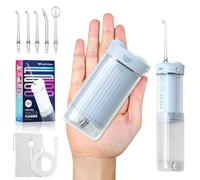 JTF Travel Water Flosser for Teeth Cordless, Mini Portable Oral Irrigator with Removable Water Tank, 4 Modes with DIY, 5 Jet Tips, Ipx7 Waterproof Dental Teeth Electric Flosser for Teeth Gums,Blue