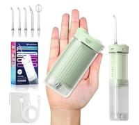 JTF Travel Water Flosser, Portable Cordless Compact Design, Removable Tank for Easy Cleaning & Filling, 4 Modes with DIY, 5 Tips, IPX7 Waterproof Dental Flosser for Braces Orthodontic Sensitive, Green