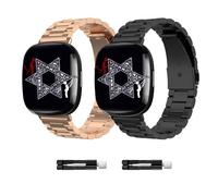 Jtffjsy Compatible with Fitbit Versa 4/Sense 2,Versa 3/Sense metal Straps,for Men Women,Replacement Adjustable Wristbands Accessories,Large Small (Black RoseGold)
