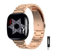 Jtffjsy Compatible with Fitbit Versa 4/Sense 2,Versa 3/Sense metal Straps,for Men Women,Replacement Adjustable Wristbands Accessories,Large Small (RoseGold)