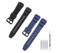 Jtffjsy Replacement Silicone Band for Casio AE-1300, AE-1200 W218H W-219H F-108WH SGW-300H W800H Waterproof Natural Resin Strap (Black&Blue)