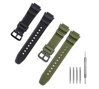 Jtffjsy Replacement Silicone Band for Casio AE-1300, AE-1200 W218H W-219H F-108WH SGW-300H W800H Waterproof Natural Resin Strap (Black&Green)
