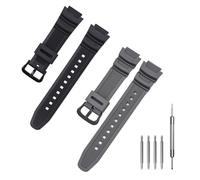 Jtffjsy Replacement Silicone Band for Casio AE-1300, AE-1200 W218H W-219H F-108WH SGW-300H W800H Waterproof Natural Resin Strap (Black&Grey)