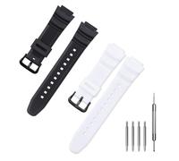 Jtffjsy Replacement Silicone Band for Casio AE-1300, AE-1200 W218H W-219H F-108WH SGW-300H W800H Waterproof Natural Resin Strap (Black&White)