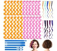 JTgugu 24 Pieces Curlers + 10 Pieces Wigs Set Wave Spiral Curls Styling Kit Spiral Curls No Heat Hair Wave Styles Curler Overnight with 2 Styling Hooks for All Hair Lengths