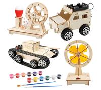 JTgugu 4PCS Experiment Kit for Children, DIY Electronics Construction Set, STEM Educational Toy, Wooden Science Model Kit, 3D Puzzle Building Experiment Set, Gift for Boys Girls & Teenagers