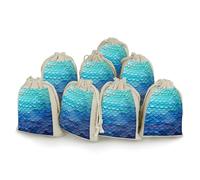JTKBNVM 8 PCS Muslin Bags Blue Mermaid Fish Scale Drawstring Gift Bags Reusable Sachet Bag for Spice Empty Small Burlap Gift Pouches for Cooking Jewelry Tea