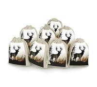 JTKBNVM 8 PCS Muslin Bags Deer Silhouette Drawstring Gift Bags Reusable Sachet Bag for Spice Empty Small Burlap Gift Pouches for Cooking Jewelry Tea