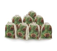 JTKBNVM 8 PCS Muslin Bags Pine Cone Border Drawstring Gift Bags Reusable Sachet Bag for Spice Empty Small Burlap Gift Pouches for Cooking Jewelry Tea