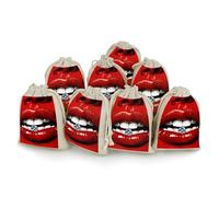 JTKBNVM 8 PCS Muslin Bags Red Lips with Diamond Drawstring Gift Bags Reusable Sachet Bag for Spice Empty Small Burlap Gift Pouches for Cooking Jewelry Tea