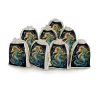 JTKBNVM 8 PCS Muslin Bags Seahorse Blue Pattern Drawstring Gift Bags Reusable Sachet Bag for Spice Empty Small Burlap Gift Pouches for Cooking Jewelry Tea
