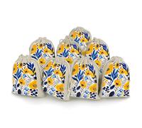 JTKBNVM 8 PCS Muslin Bags Yellow And Blue Flowers Drawstring Gift Bags Reusable Sachet Bag for Spice Empty Small Burlap Gift Pouches for Cooking Jewelry Tea