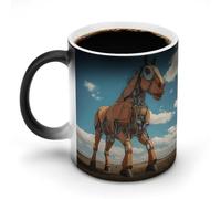 JTKBNVM A Brown Horse Color Changing Coffee Mug 11oz Magic Ceramic Cup with Heat Sensitive Design Novelty Black to White Transformation Mug for Halloween Christmas Gifts Women Men