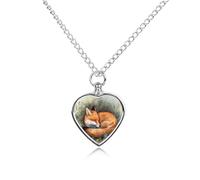 JTKBNVM A Sleeping Fox Pet Cremation Jewelry for Ashes Waterproof Urn Necklace with Filling Kit Heart Pendant Ash Necklace Memorial Keepsake Jewelry Custom Sympathy Gift for Dog Cat Human Ashes