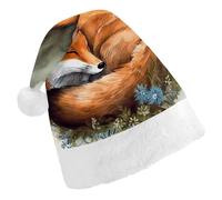 JTKBNVM A Sleeping Fox Santa Hat Christmas Hats with Comfort Lining & Plush Brim Xmas Hat Cap for Holiday Festive Party Favors