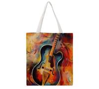 JTKBNVM Abstract Watercolor Guitar Canvas Tote Bag with Handles Reversible Reusable Grocery Bags Foldable Carry on Tote Purse Casual Everyday Shoulder Handbag for Shopping Work Beach Market