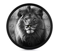 JTKBNVM African Lion Wall Clocks Battery Operated 10 Inch Round Digital Silent Wall Clock Non-Ticking Easy to Read Clocks for Living Room Bathroom Kitchen Classroom Bedroom Office-Black