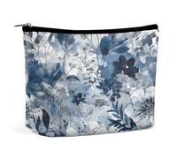 JTKBNVM Aqua Blue Floral Pattern Makeup Bag for Women Waterproof Cosmetic Bag Portable Travel Toiletry Bag Storage Bag Large Makeup Pouch Handheld Makeup Bag for Work, style, One Size