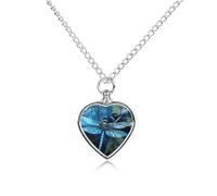 JTKBNVM Art Blue Dragonfly Pet Cremation Jewelry for Ashes Waterproof Urn Necklace with Filling Kit Heart Pendant Ash Necklace Memorial Keepsake Jewelry Custom Sympathy Gift for Dog Cat Human Ashes