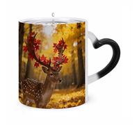 JTKBNVM Autumn Deer Antlers Color Changing Coffee Mug 11oz Magic Ceramic Cup with Heat Sensitive Design Novelty Black to White Transformation Mug for Halloween Christmas Gifts Women Men