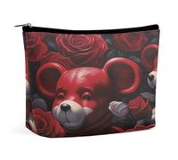 JTKBNVM Bear Among The Roses Makeup Bag for Women Waterproof Cosmetic Bag Portable Travel Toiletry Bag Storage Bag Large Makeup Pouch Handheld Makeup Bag for Work, style, One Size