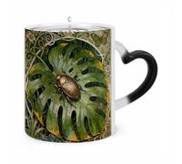 JTKBNVM Beetle Monstera Leaf Color Changing Coffee Mug 11oz Magic Ceramic Cup with Heat Sensitive Design Novelty Black to White Transformation Mug for Halloween Christmas Gifts Women Men