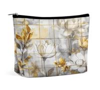 JTKBNVM Beige Flower Bud Pattern Makeup Bag for Women Waterproof Cosmetic Bag Portable Travel Toiletry Bag Storage Bag Large Makeup Pouch Handheld Makeup Bag for Work, style, One Size