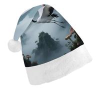 JTKBNVM Birds in The Valley Santa Hat Christmas Hats with Comfort Lining & Plush Brim Xmas Hat Cap for Holiday Festive Party Favors