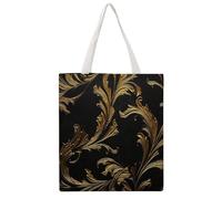 JTKBNVM Black And Gold Canvas Tote Bag with Handles Reversible Reusable Grocery Bags Foldable Carry on Tote Purse Casual Everyday Shoulder Handbag for Shopping Work Beach Market